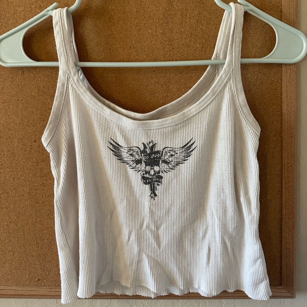 Brandy Melville White crop top with skull design